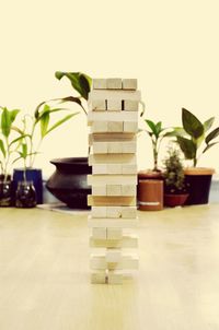 Close-up of stack of chess board