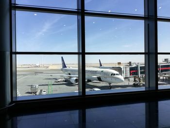 View of airport from airplane window