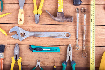 Directly above shot of work tools on table