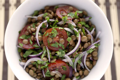 High angle view of salad in bowl