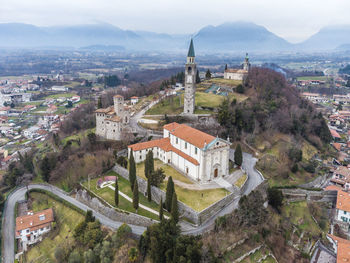 High angle view of townscape and buildings in city