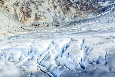 Frozen landscape of snowcapped mountain