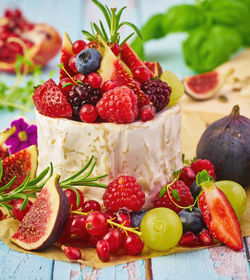 Close-up of strawberries on table