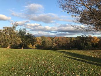 Scenic view of field against cloudy sky