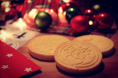 Close-up of christmas cookies on table