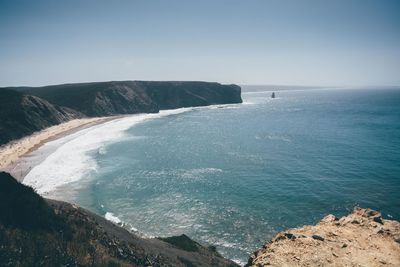 Scenic view of sea against clear sky