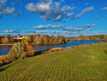 Scenic view of lake against sky
