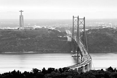 High angle view of suspension bridge over river