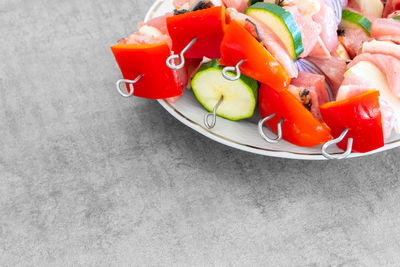 High angle view of food in plate on table