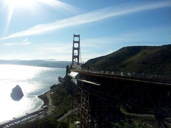Suspension bridge over river