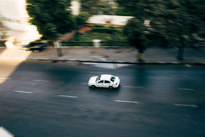 Blurred motion of car on road