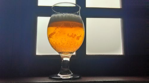 Close-up of beer on table