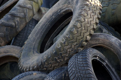 Close-up of tire tracks in car