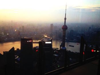 View of cityscape at sunset