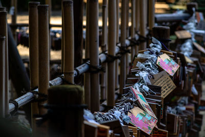 Clothes hanging on metal structure