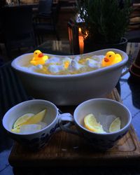 Close-up of tea in bowl on table