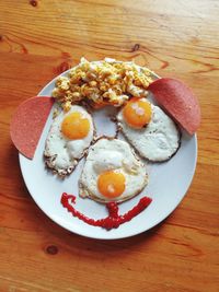 High angle view of breakfast served on table