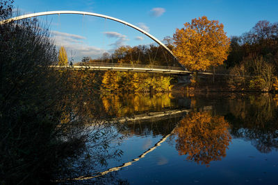 Reflection of trees in lake against sky during autumn