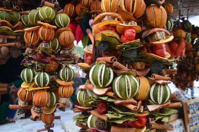 Various displayed for sale at market stall