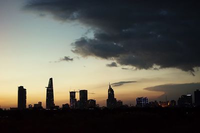 Silhouette buildings against sky during sunset