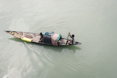 High angle view of swimming in lake