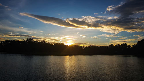 Scenic view of lake against sky during sunset