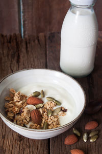 Close-up of breakfast served on table