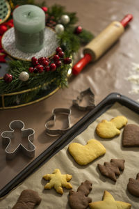 Chocolate and vanilla biscuits for christmas bake in the oven.