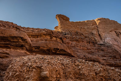 Low angle view of rock formations against sky