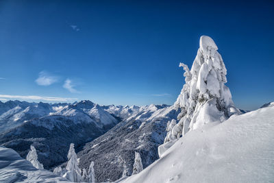 Scenic view of snowcapped mountains against sky