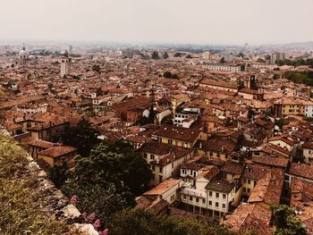 High angle view of cityscape against clear sky