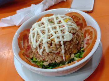 High angle view of meal served in plate