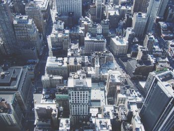 High angle view of modern buildings in city