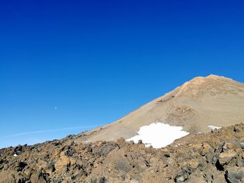 Low angle view of mountain against clear blue sky