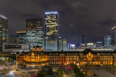 Tokyo station night view reflection