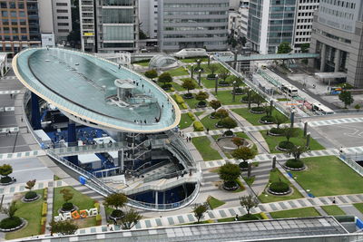 High angle view of modern buildings