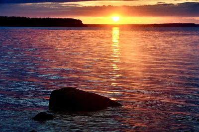 Scenic view of river at sunset