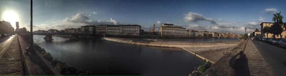Panoramic shot of city against cloudy sky