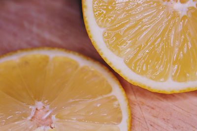 High angle view of lemon slices on table