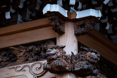 Low angle view of statue against building