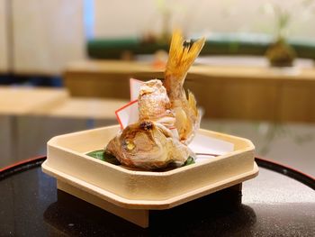 Close-up of food in plate on table