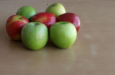 High angle view of apples on table