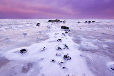 Scenic view of frozen sea against sky during winter