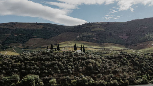 Scenic view of landscape and mountains against sky