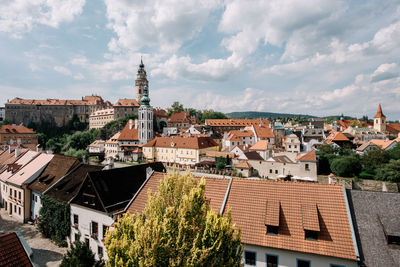 High angle view of townscape against sky