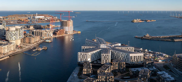 High angle view of buildings in city