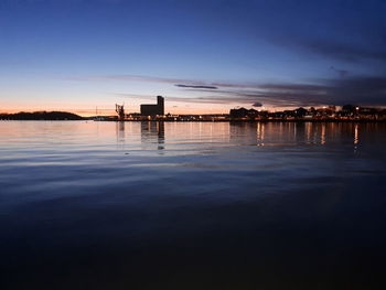 Scenic view of lake against sky during sunset