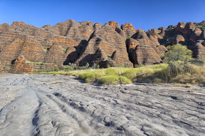 Rock formations on landscape against sky