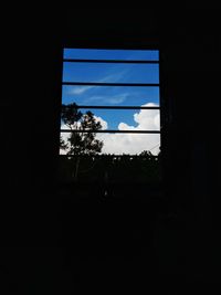 Silhouette trees against sky seen through window