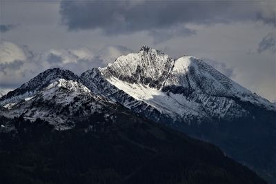 Scenic view of snowcapped mountains against sky